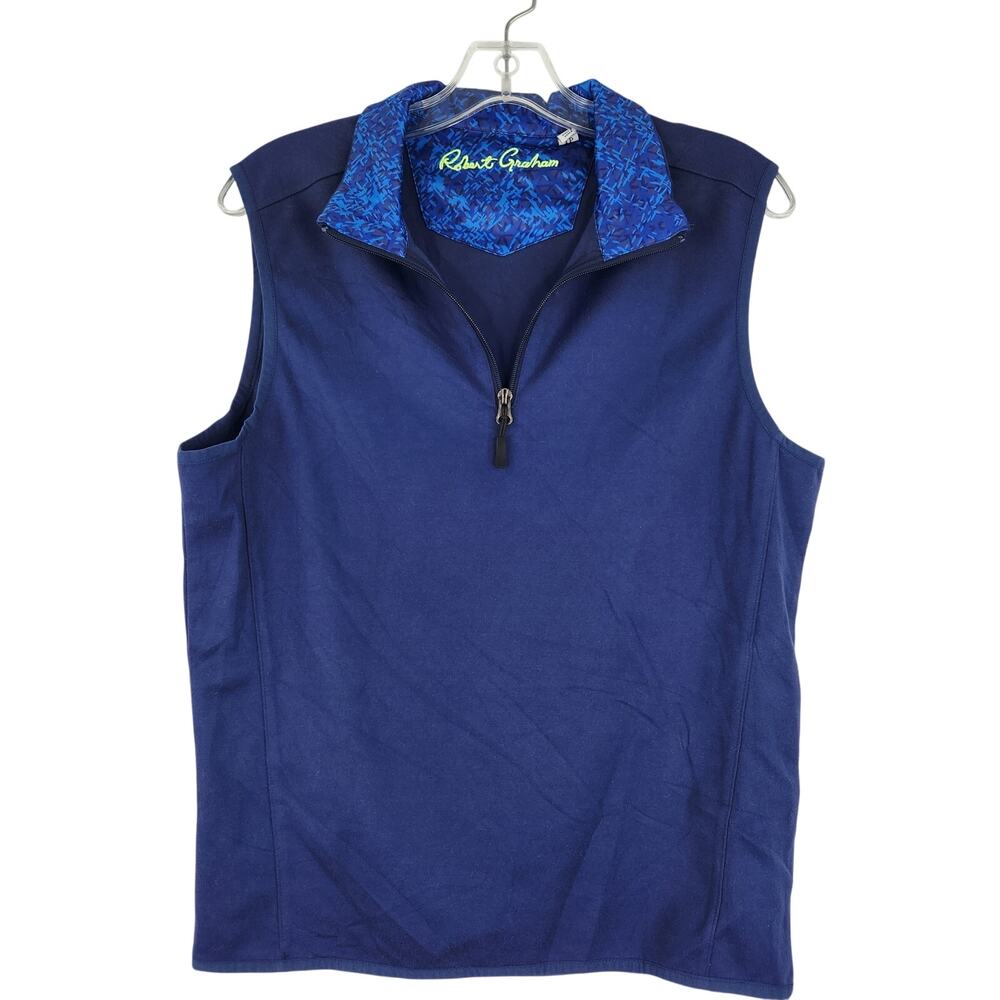 Robert Graham Classic Fit Blue Thin Quarter Zip Pullover Golf Vest Men's XS